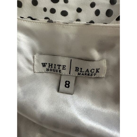 Vintage White House Black Market Size 8 100% Silk White Black Polka Dot Dress - Picture 2 of 8